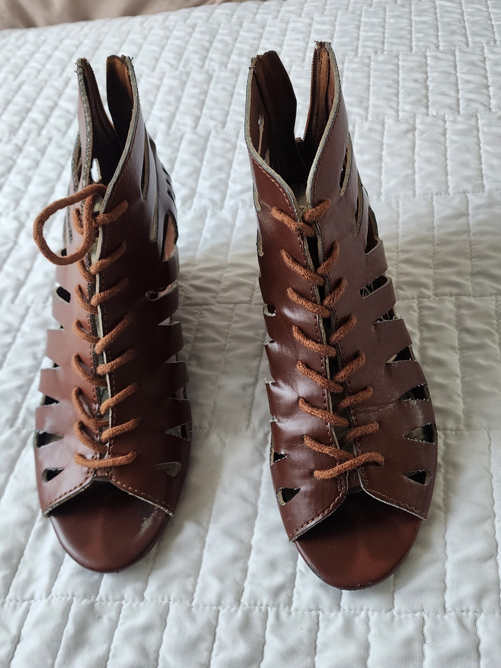 Brash Cognac Caged Gladiator Lace-Up Wedge Sandals Size 8
